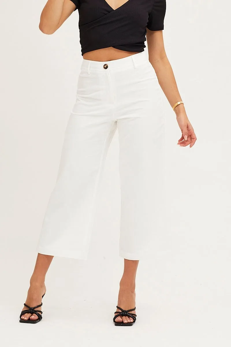 Perfect Layer White High Rise Linen Blend Wide Leg Pants
