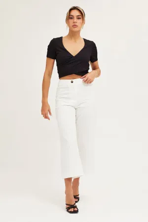 No Iron White High Rise Linen Blend Wide Leg Pants