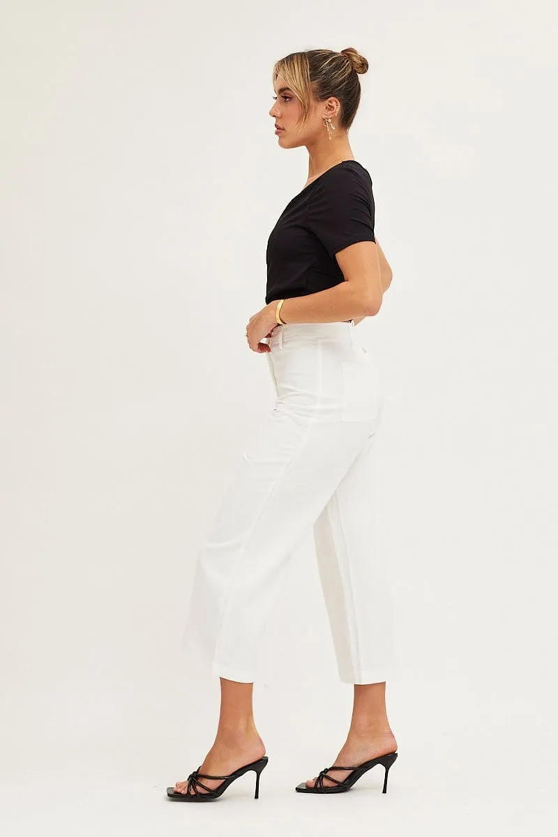 White High Rise Linen Blend Wide Leg Pants Casual Fit