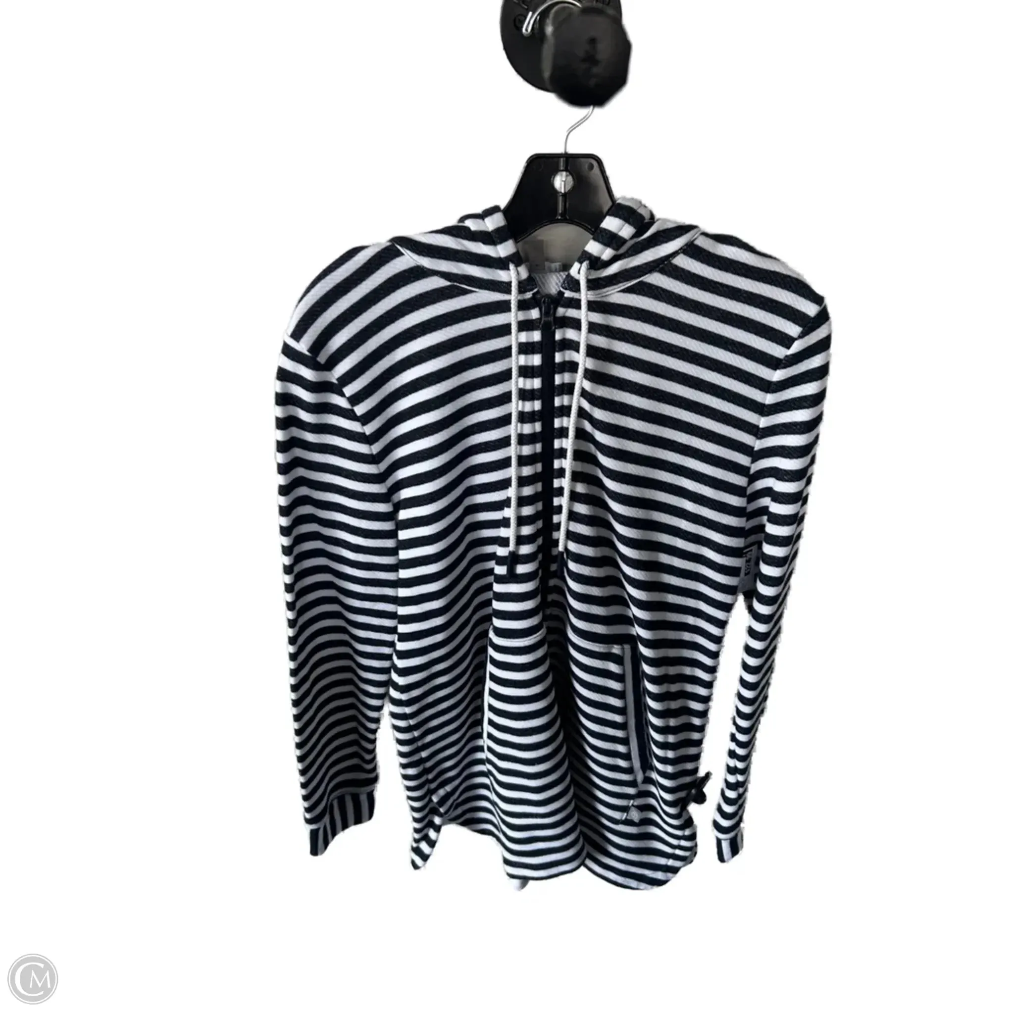 Adjustable Straps Sweatshirt Hoodie By Talbots In Blue & White, Size: L