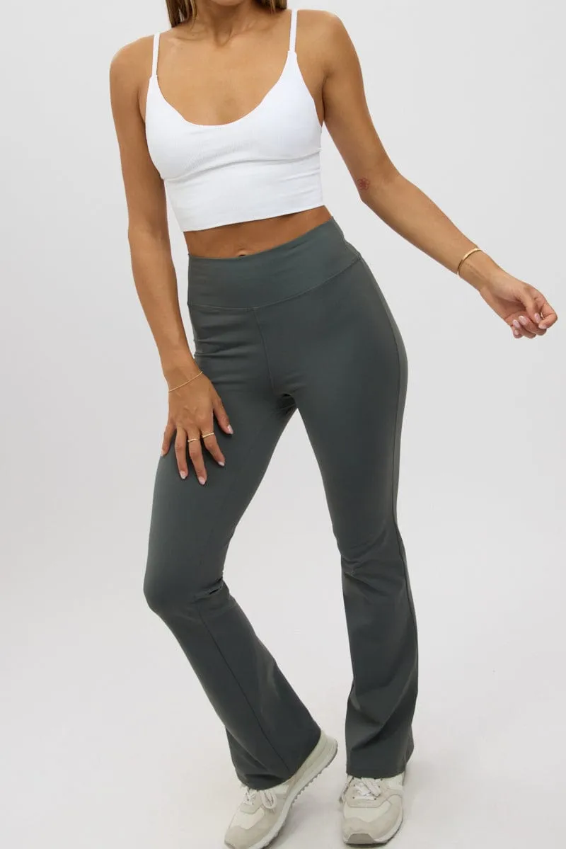Barrel Waist Smooth Fit Lining Grey Flare Leg Pants