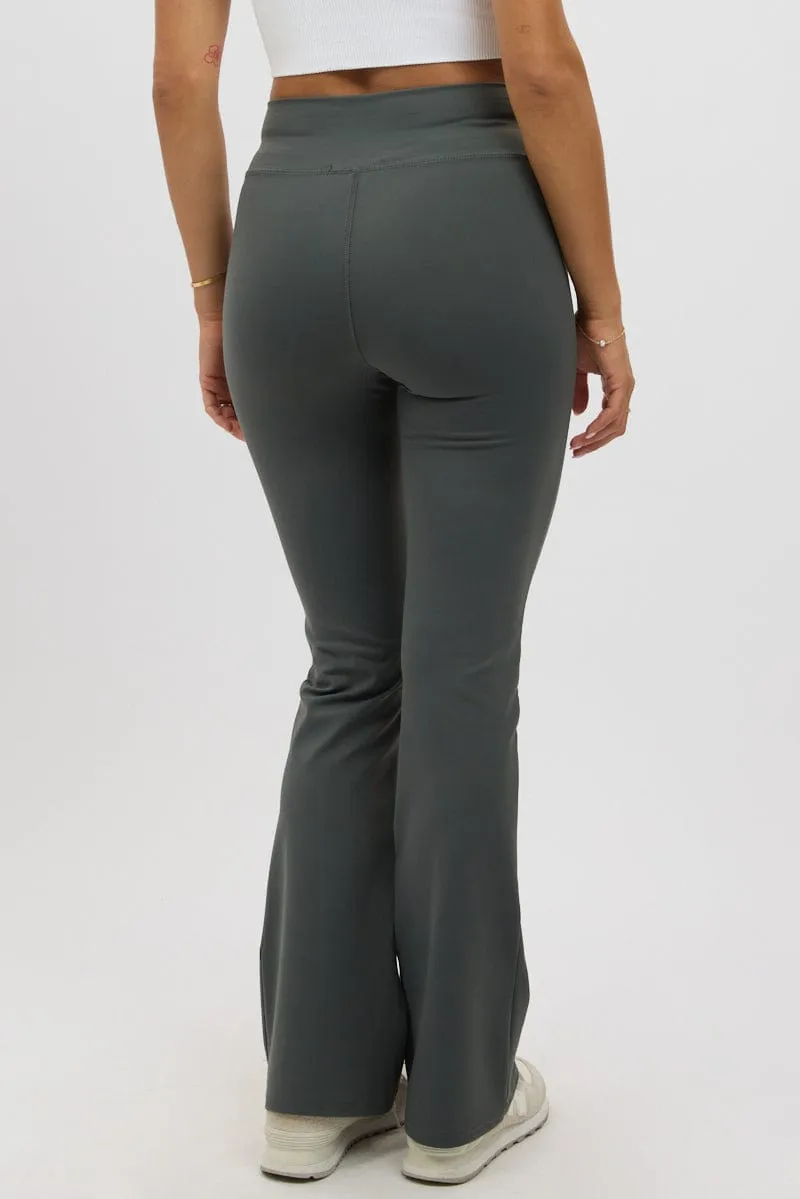 Side slits Grey Flare Leg Pants