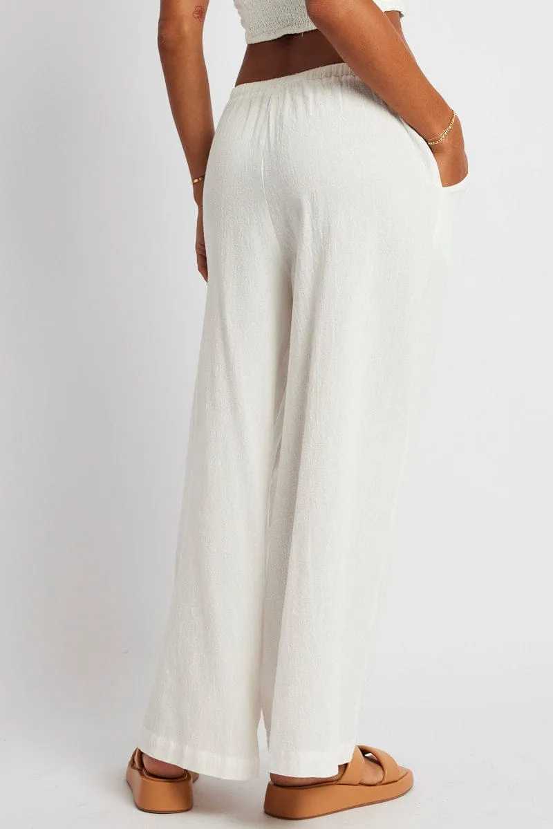 ripstop fabric Flexible Ankle Cuffs White Wide Leg Pants High Rise