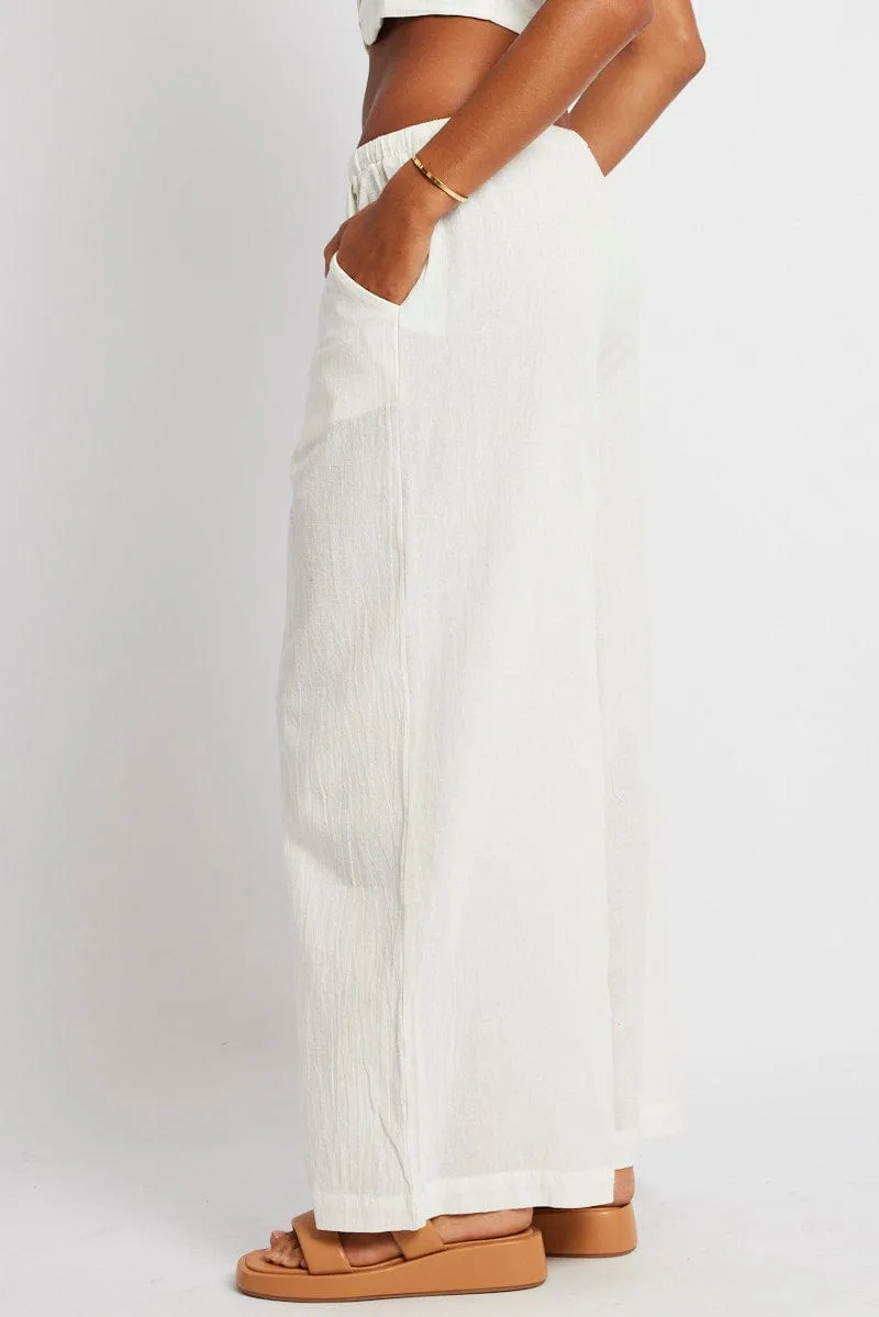 Metallic accents Essential Comfort Wear White Wide Leg Pants High Rise