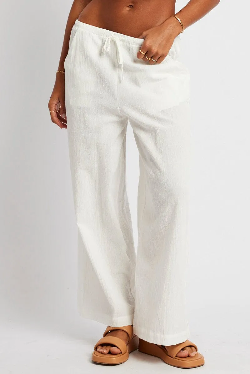 White Wide Leg Pants High Rise Temperature Regulating Fabric Clean Cut