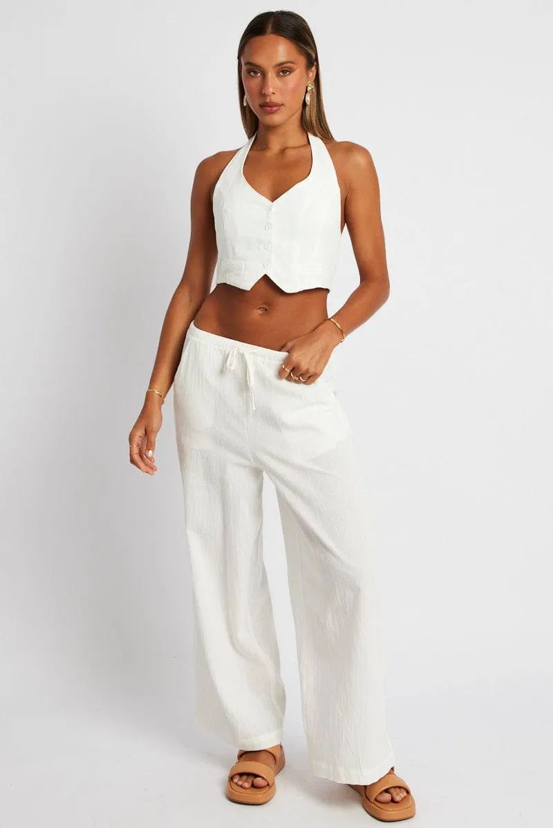 Simple Comfort Comfy Style White Wide Leg Pants High Rise