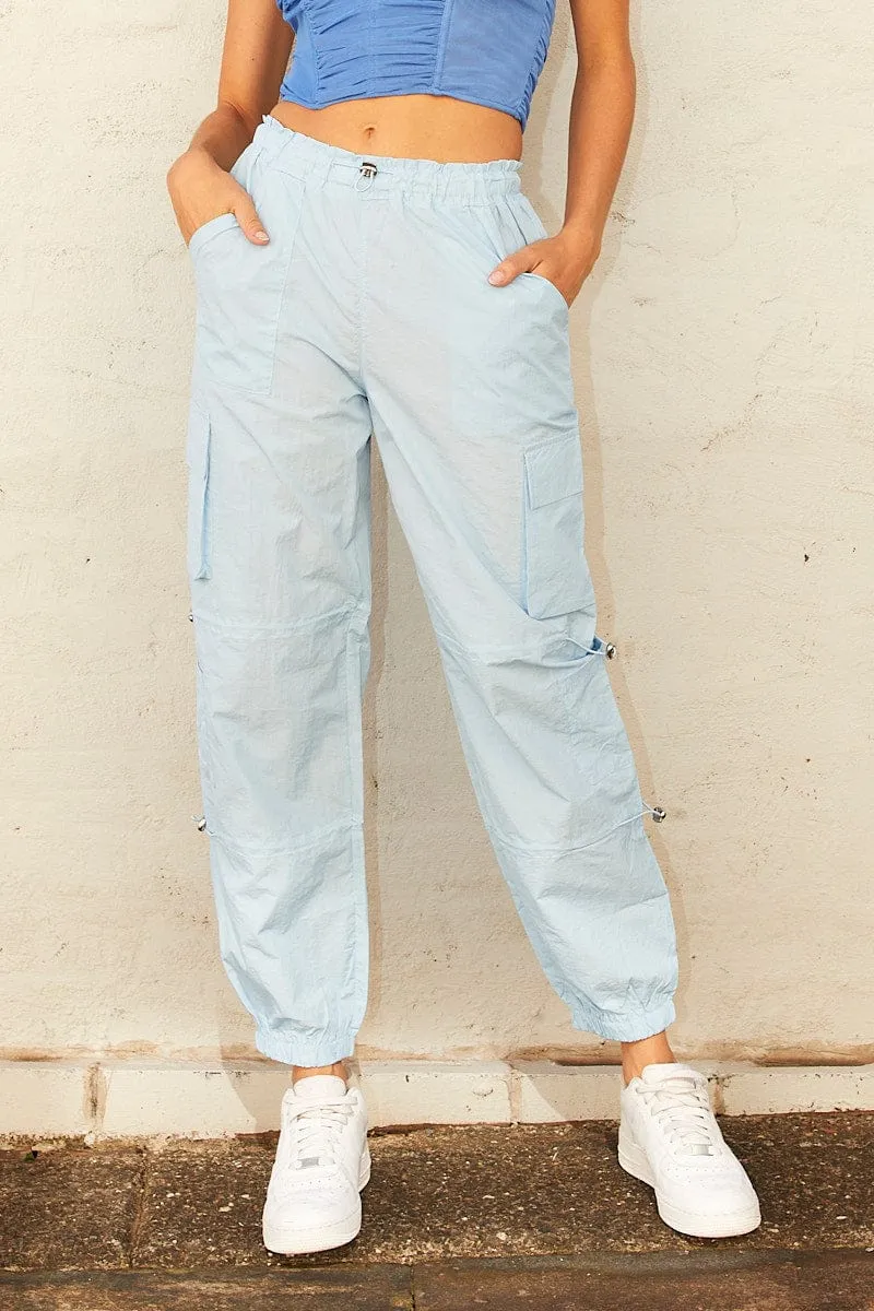 Blue Cargo Parachute Pants Everyday Comfort Fit