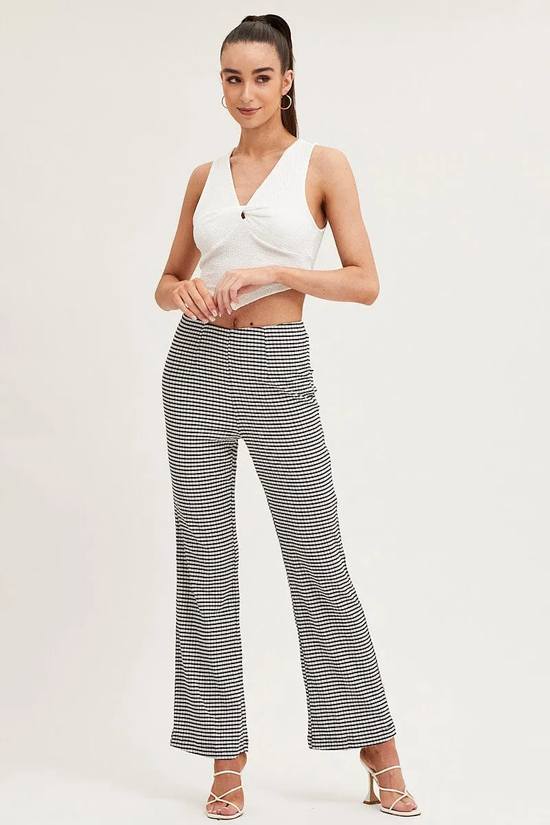 SoftCottonBlend FlexibleMobilityDesign Check High Rise Pants Straight Leg