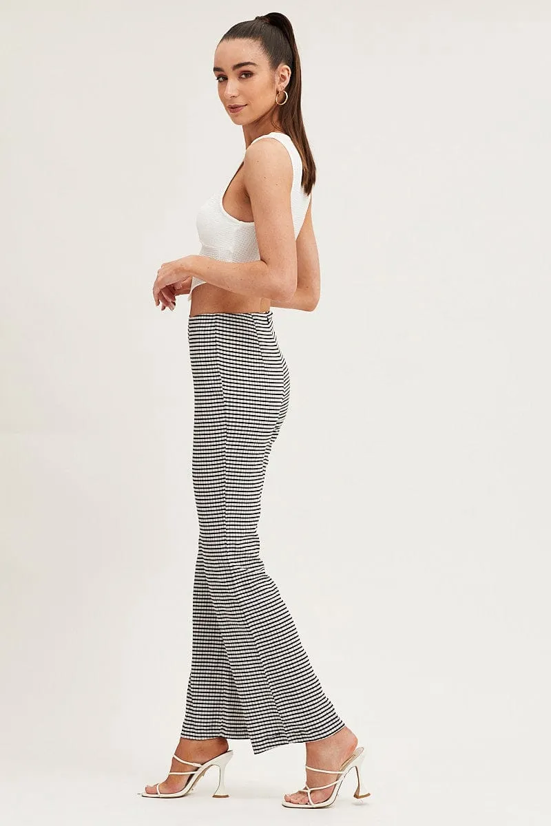 Breathable Material Indoor Comfort Check High Rise Pants Straight Leg