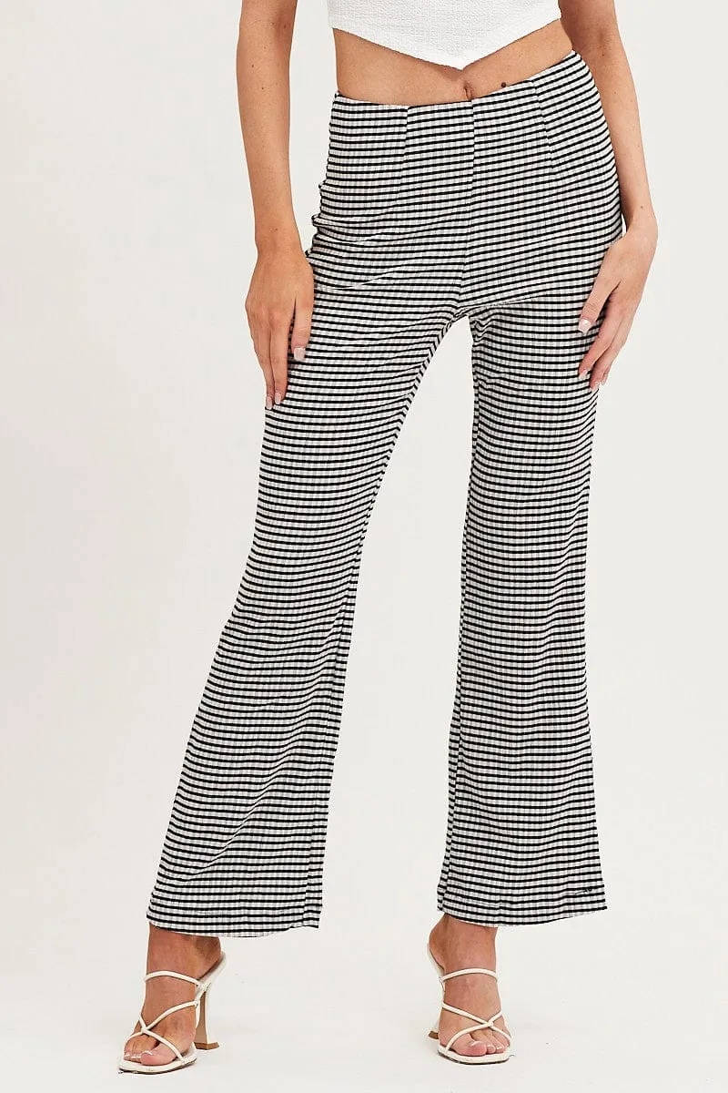 Comfortable Look Wear Long Use Check High Rise Pants Straight Leg