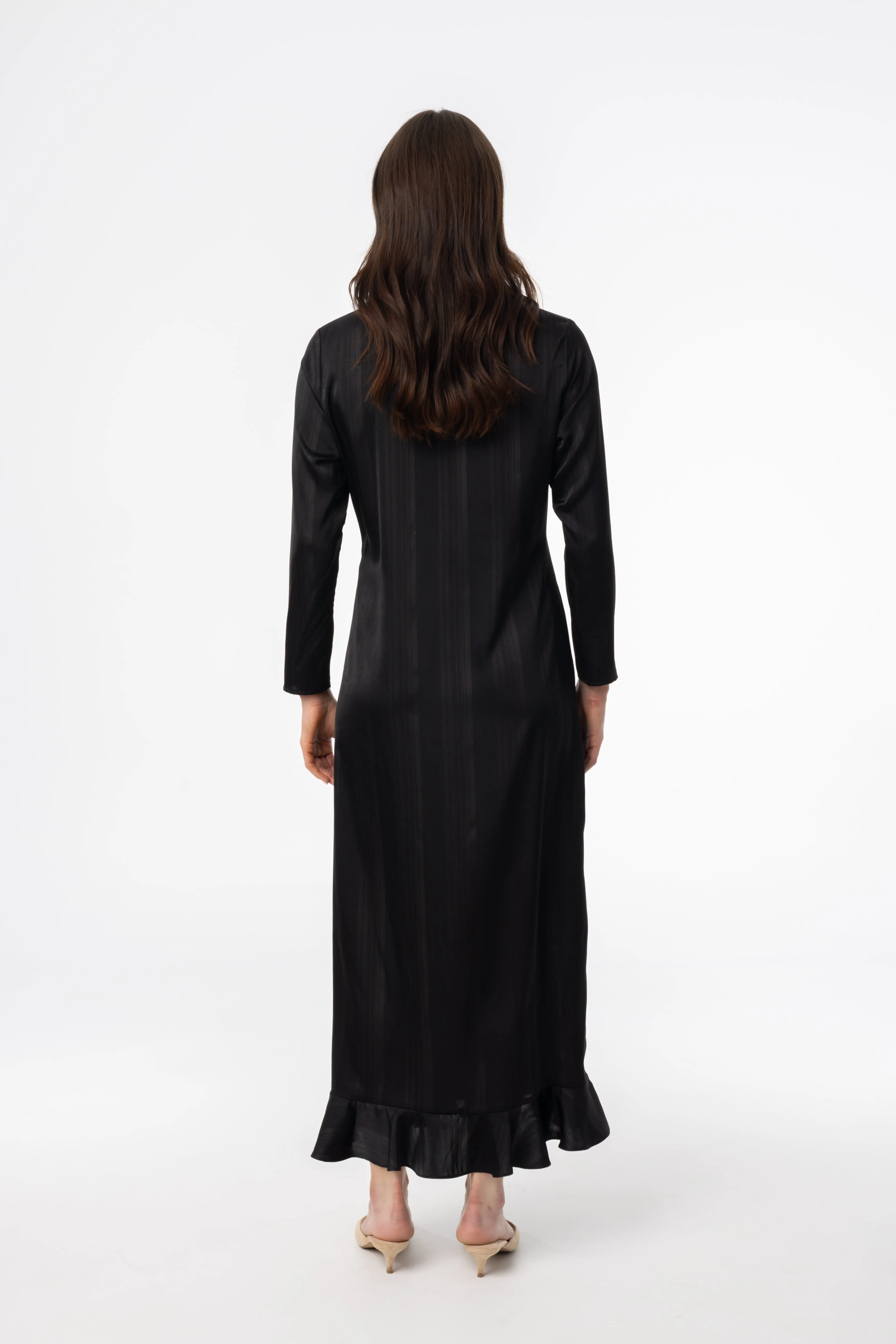 Black Striped Button Down Maxi MultiPanelCut Stylish Hat