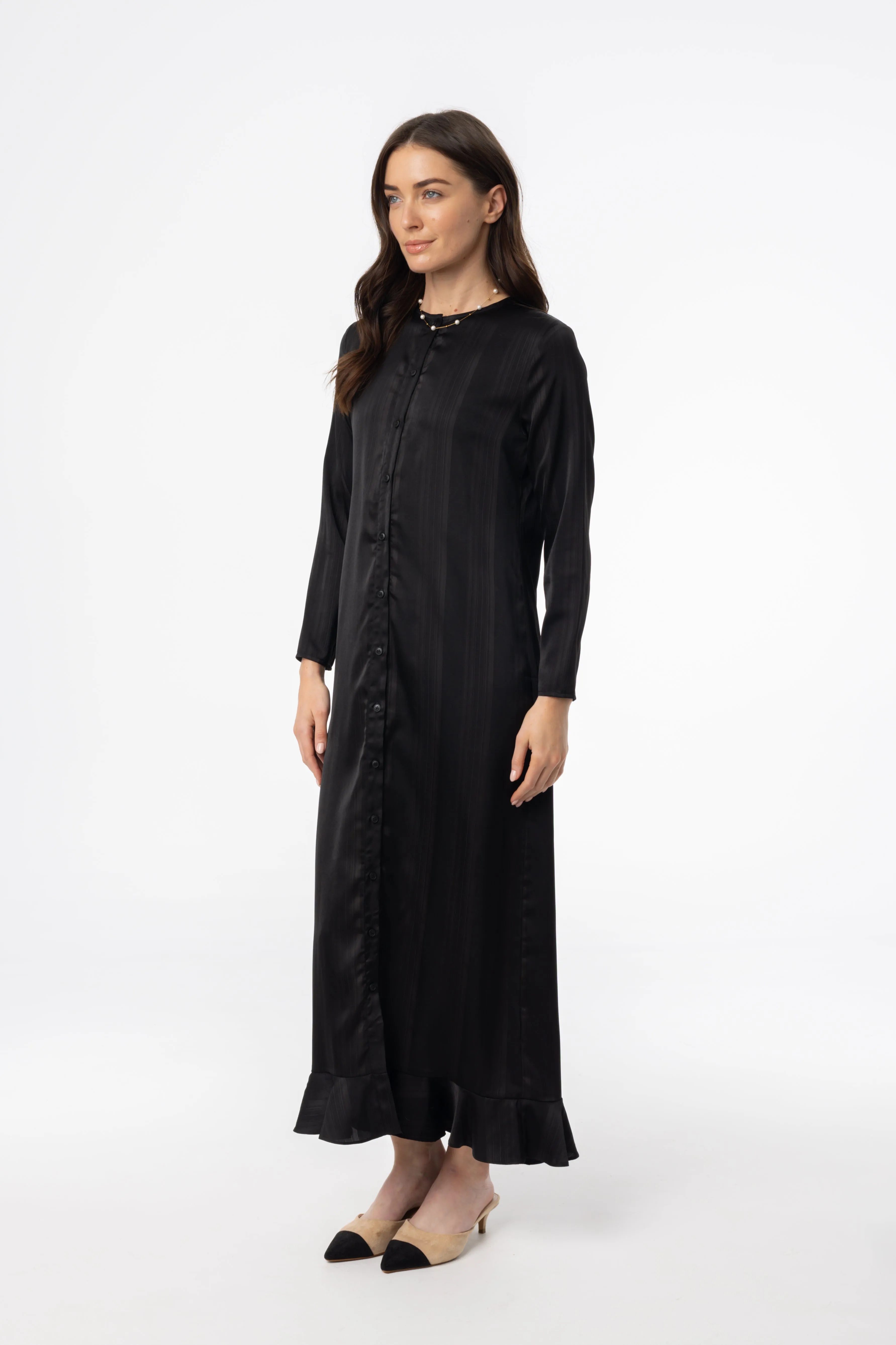 FrictionResistant Training Fit Black Striped Button Down Maxi