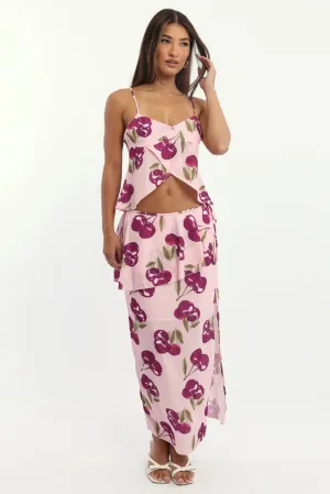 Pink Abstract Chiffon Maxi Skirt Lined Bold Edge Resale Value