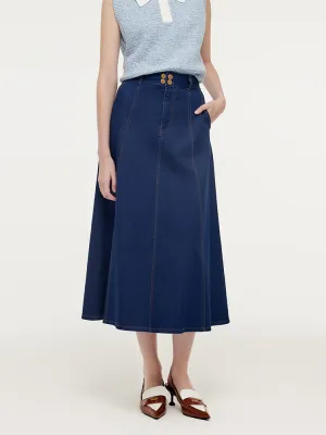 Denim A-Line Adjustable Waist Women Skirt Comfy Wear Layered Design