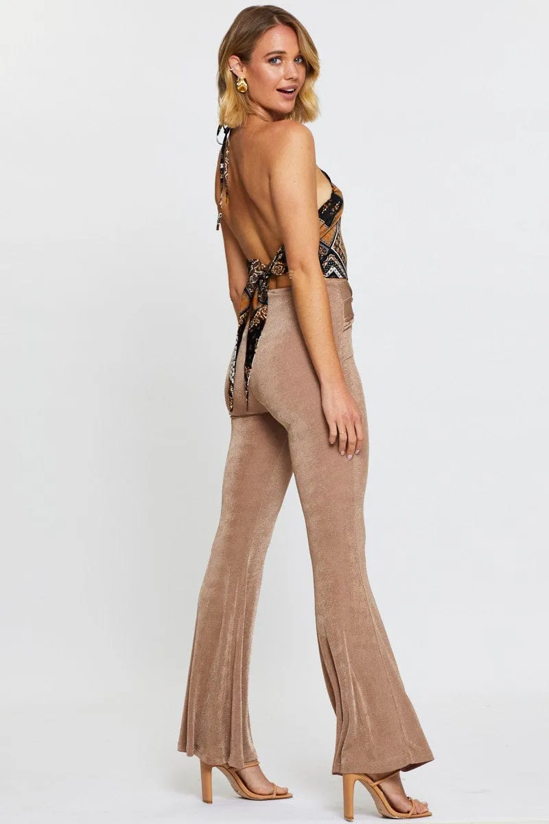 Slip Resistant Breathable Stretch Brown Pants Flare Leg