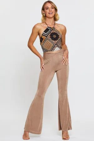 Basic Utility High Durability Thread Brown Pants Flare Leg