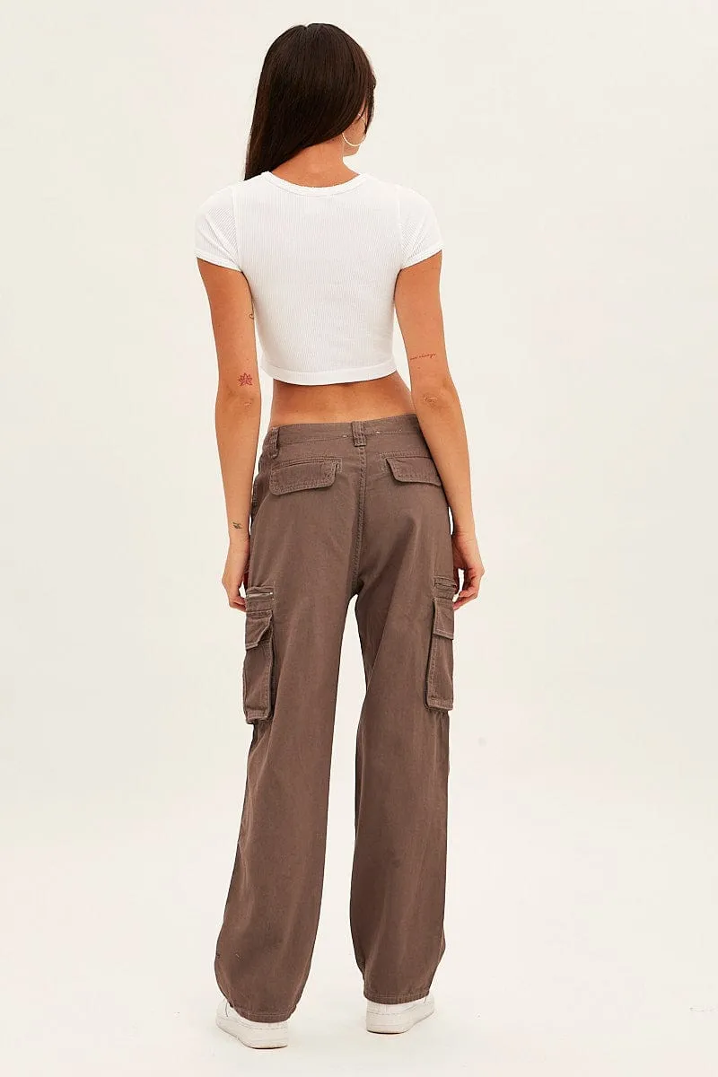 Comfortable Leg Grey Wide Leg Denim Cargo Pants