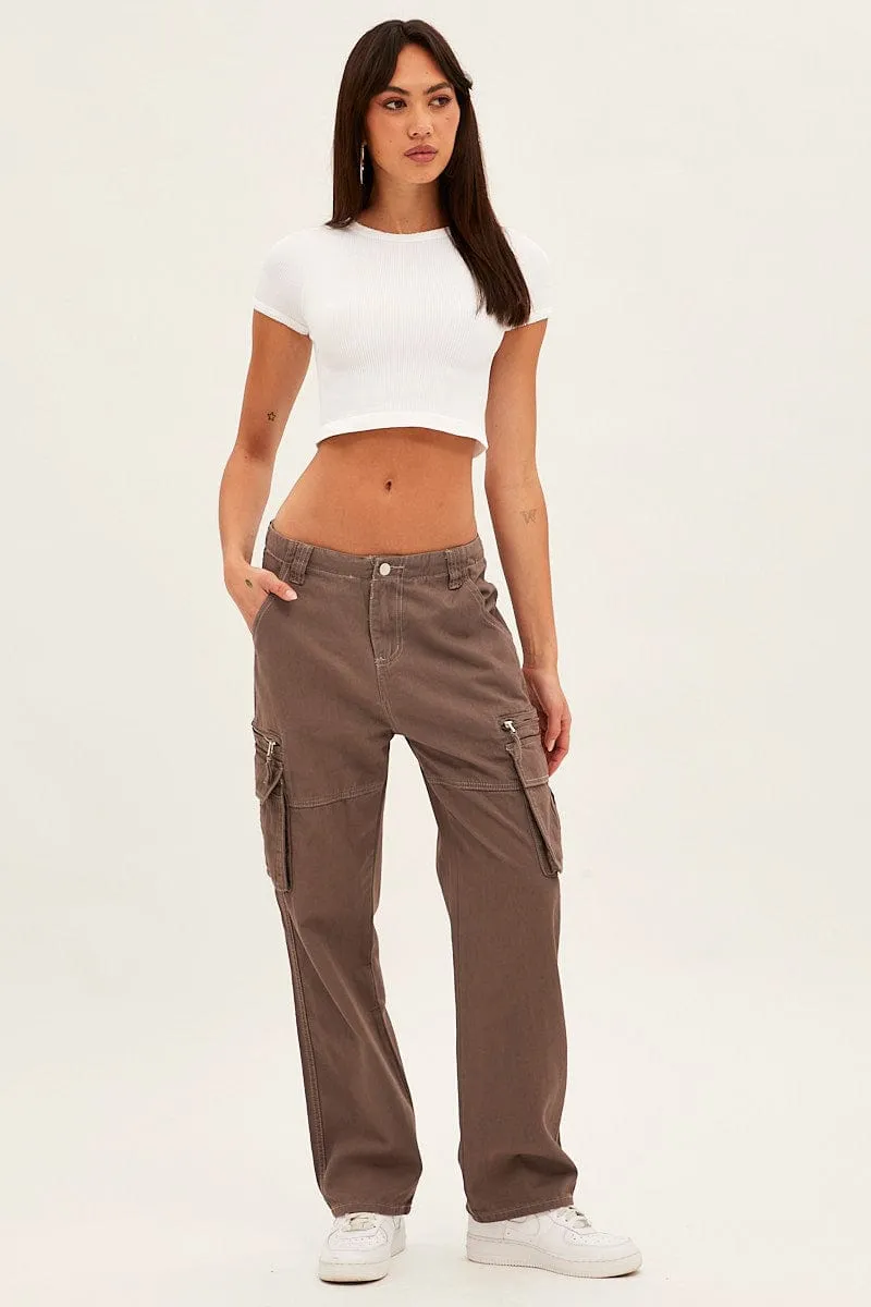 Grey Wide Leg Denim Cargo Pants Performance Wear