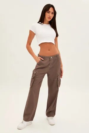 Grey Wide Leg Denim Cargo Pants Comfortable Wear Modern Waist