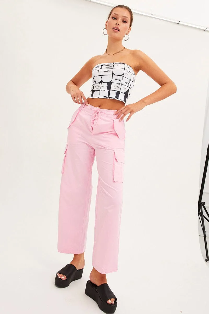 Air Flow Durable Hemming Pink Cargo Pants Relaxed Wide Leg