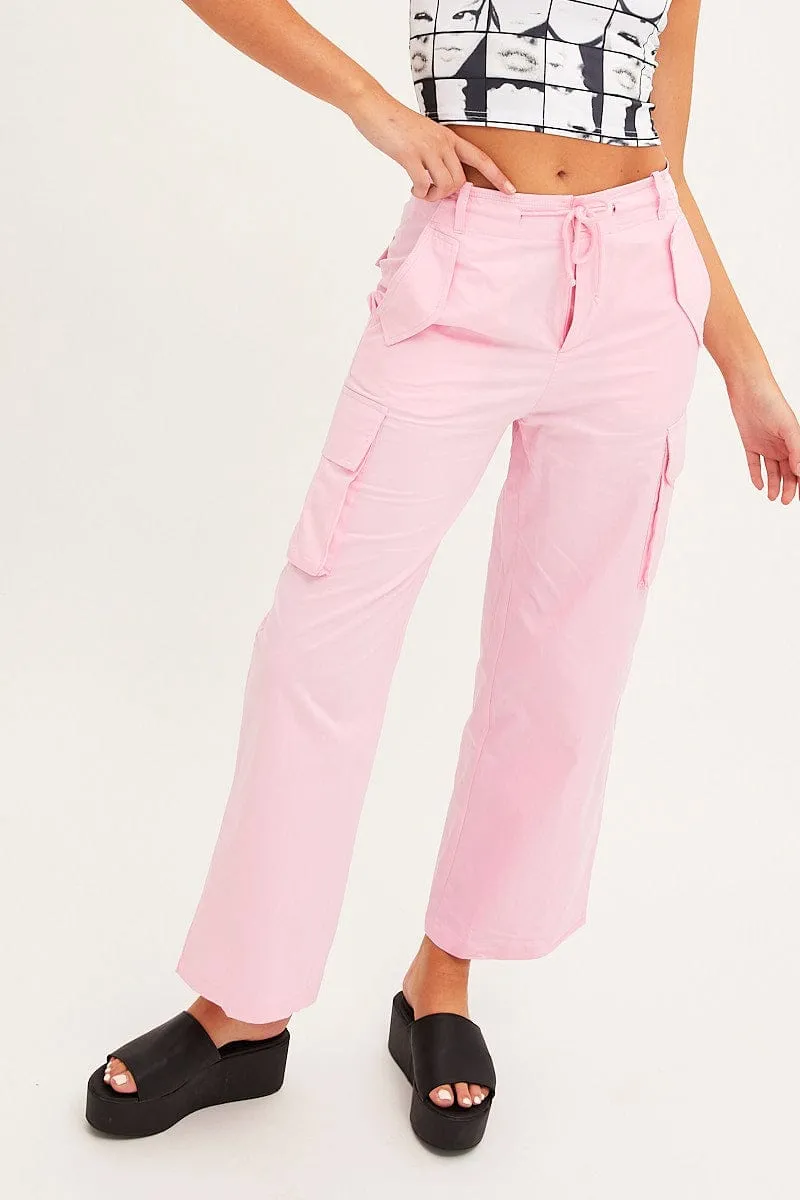 Pink Cargo Pants Relaxed Wide Leg Fashionable Appeal Soft and Light