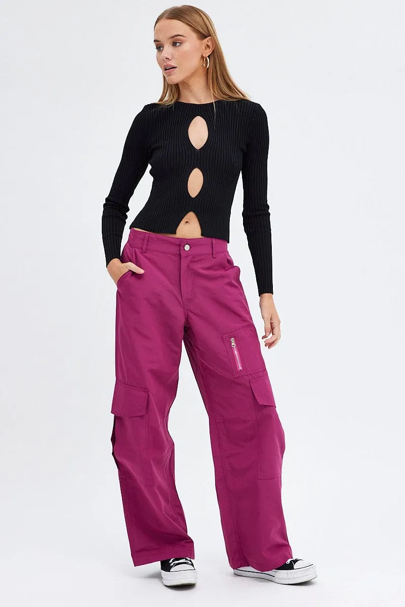 Purple Cargo Pants Mid-Rise Wide Leg Parachute Thermal Insulation Layer