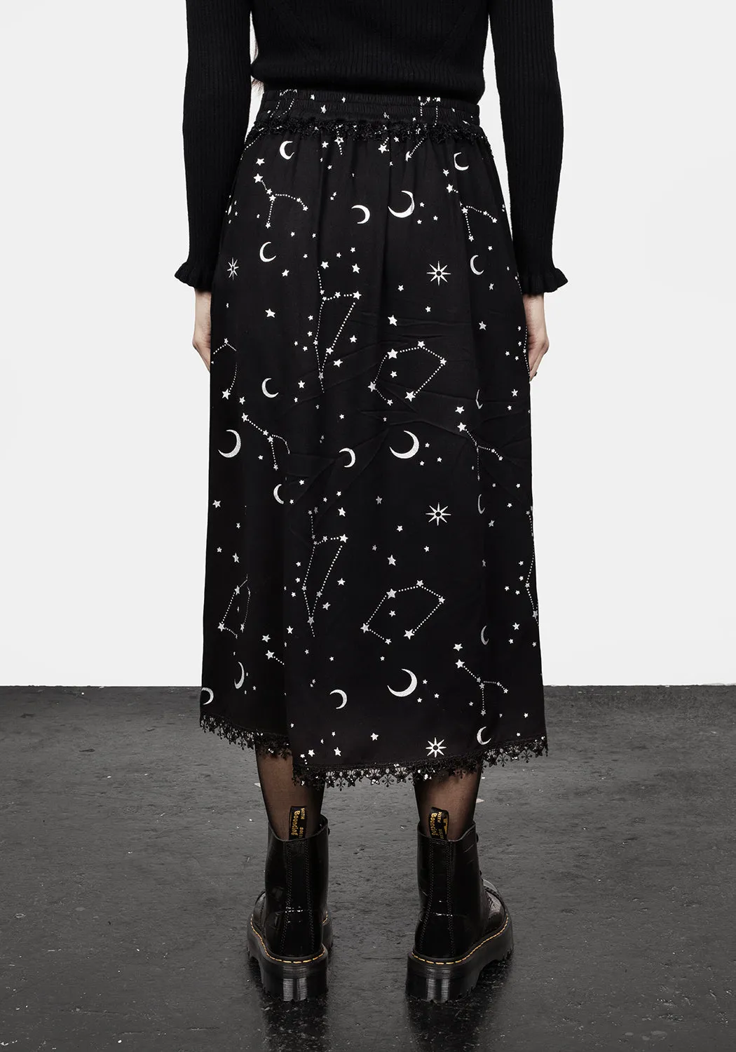 Silver Celestial Print Double Split Skirt Breathable Material