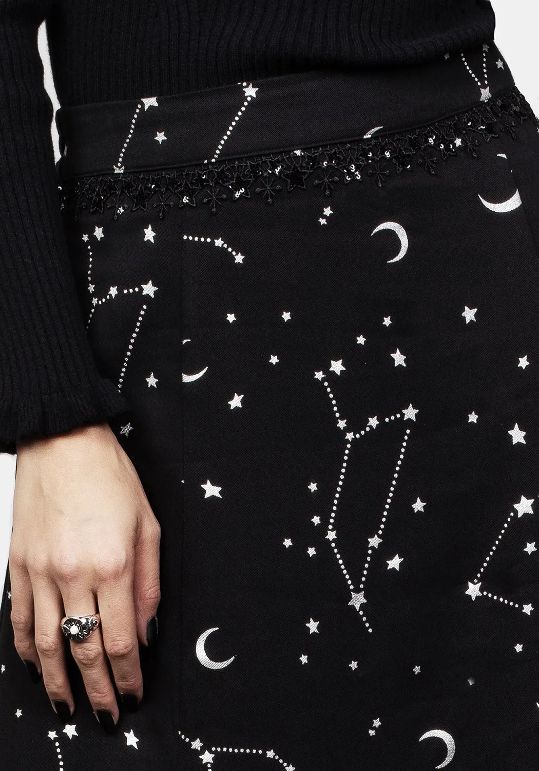 Fast fashion Silver Celestial Print Double Split Skirt