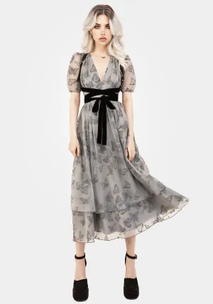 Wardrobe Basics ruffle trim Vanessa Butterfly Print Organza Puff Sleeve Midaxi Dress