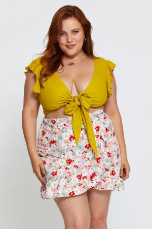 Floral Print Skort Skirt High Rise Frill Hem Laidback Mood Classic Choice