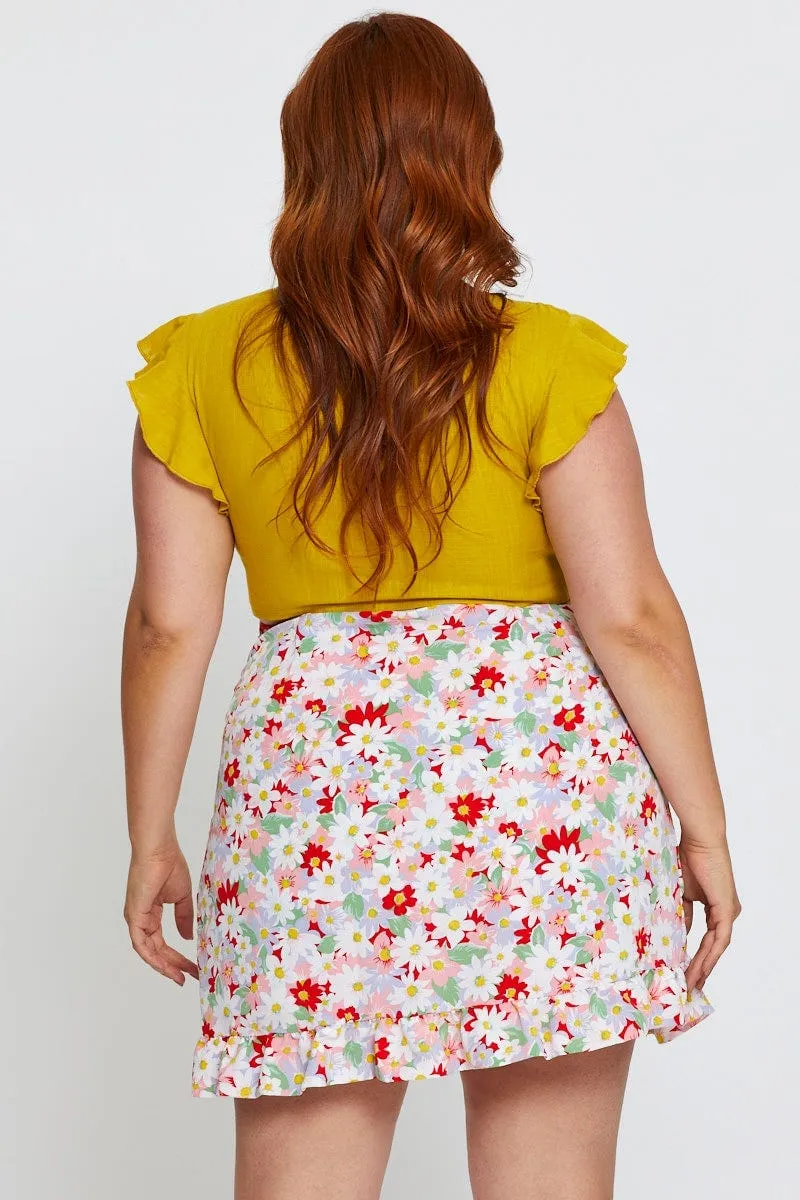 Eco conscious Floral Print Skort Skirt High Rise Frill Hem