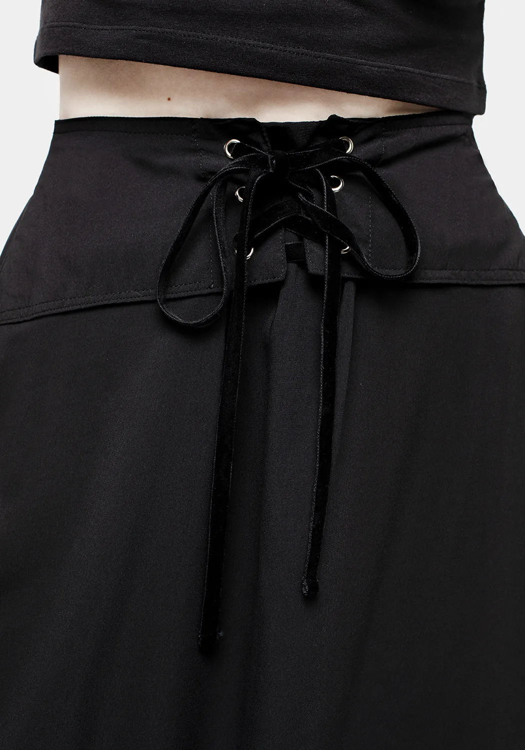 Subtle Details Low Rise Eris Lace Up Maxi Skirt