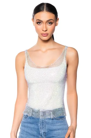 harsh environment use ANGEL VIBES RHINESTONE MESH TANK IN SILVER
