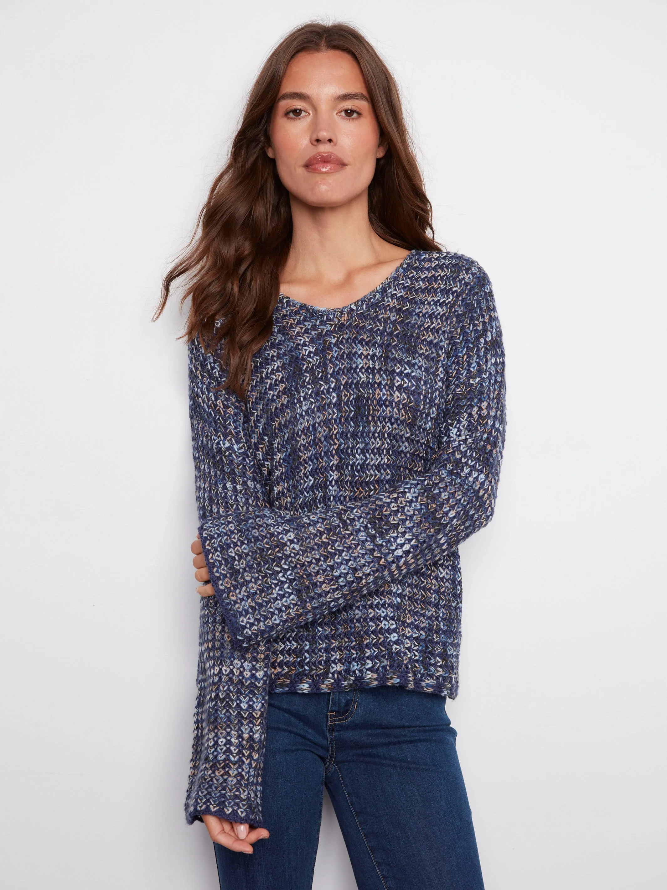 Novelty Yarn Crochet Sweater - Blue Knitwear Choice Sleek Design