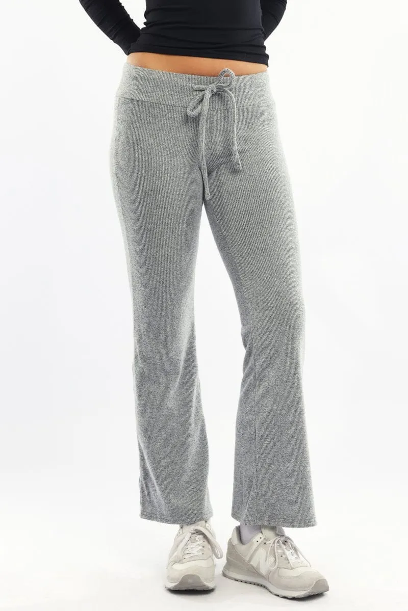 Grey Flare Leg Pants Elasticated Waist Soft Texture Compact Storage