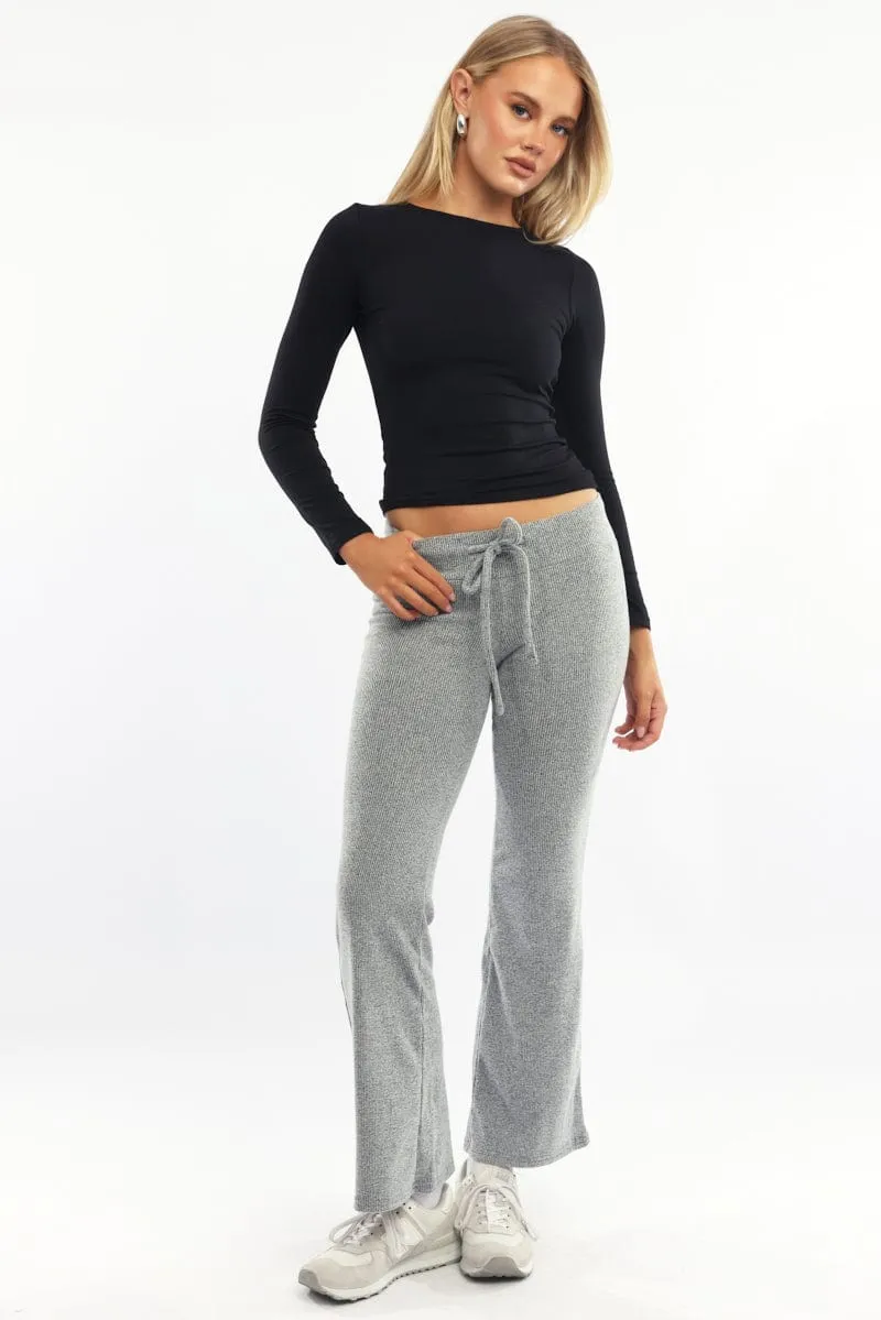 Comfy Stretch Elasticized Cuffs Grey Flare Leg Pants Elasticated Waist