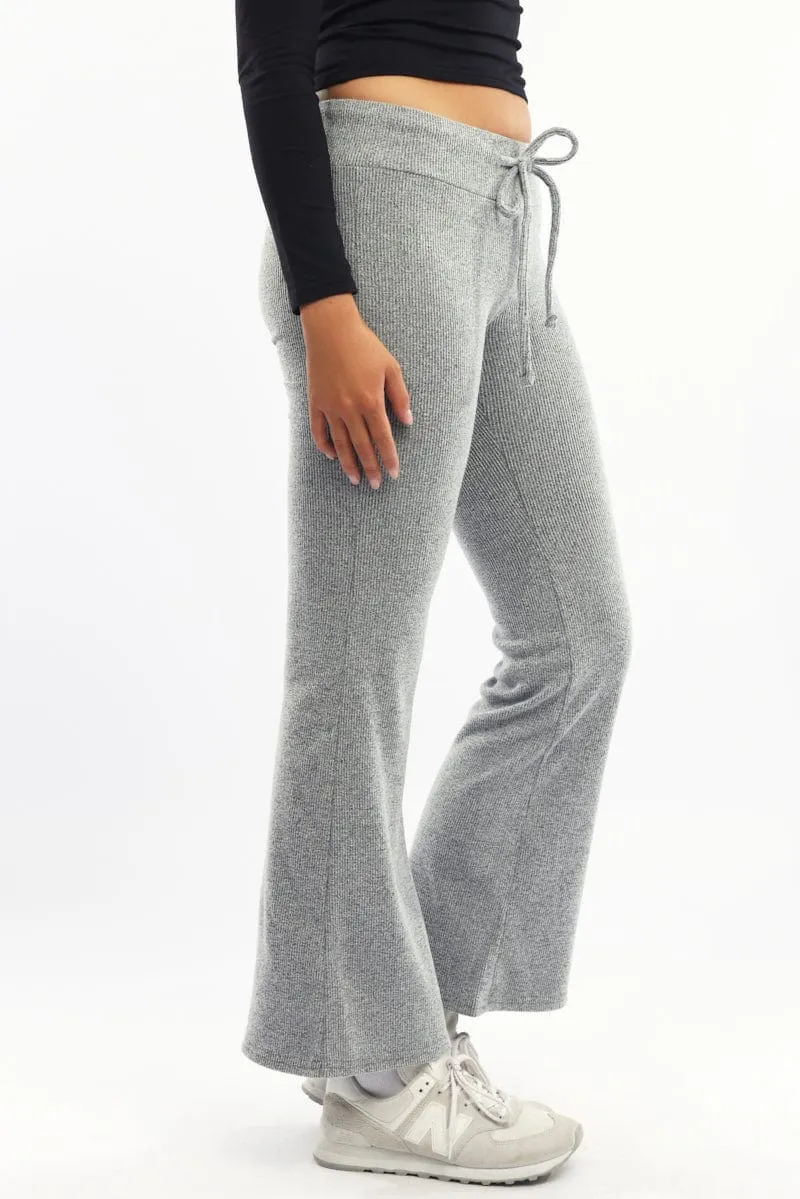Grey Flare Leg Pants Elasticated Waist LowProfileTopstitching EcoFriendlyMaterials