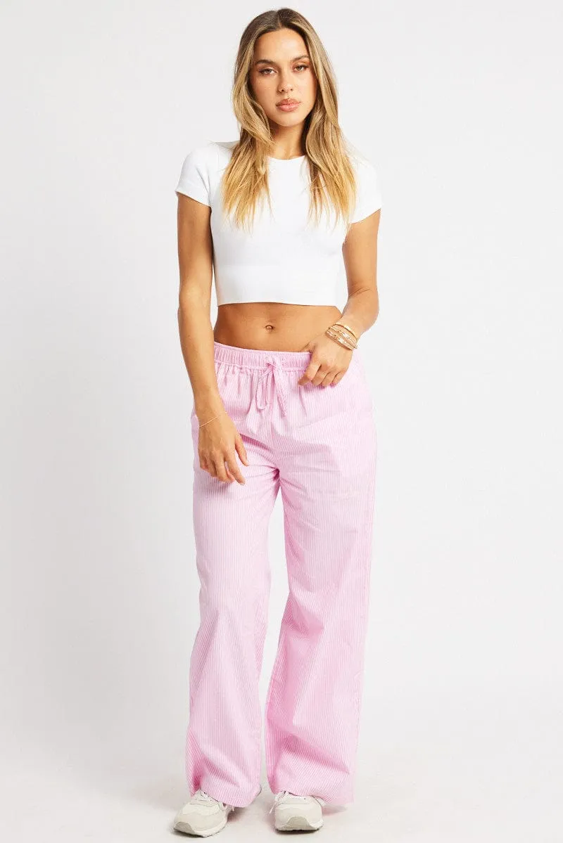 FlameRetardantTreatment Pink Stripe Wide Leg Pants High Rise