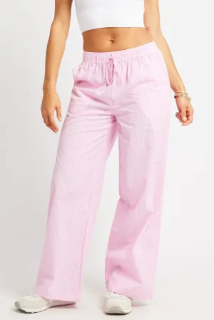 Fashionable Appeal SoftCottonBlend Pink Stripe Wide Leg Pants High Rise