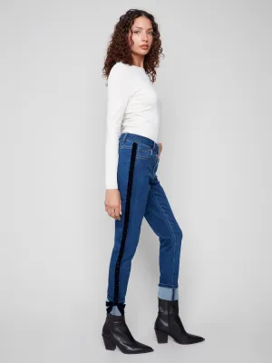Eco Conscious Denim Everyday Eco Friendly Earthy Slim Leg Jeans With Velvet Bow - Indigo