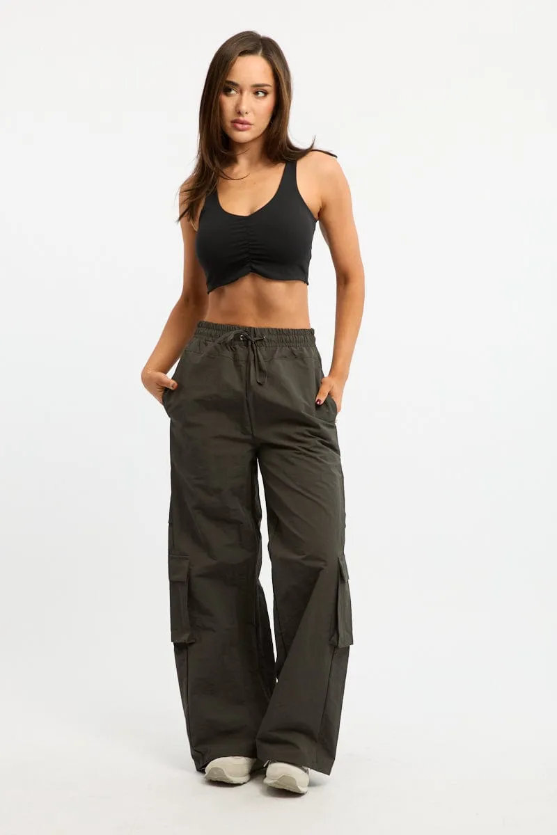 Grey Cargo Pants High Rise Stain Repellent Coating