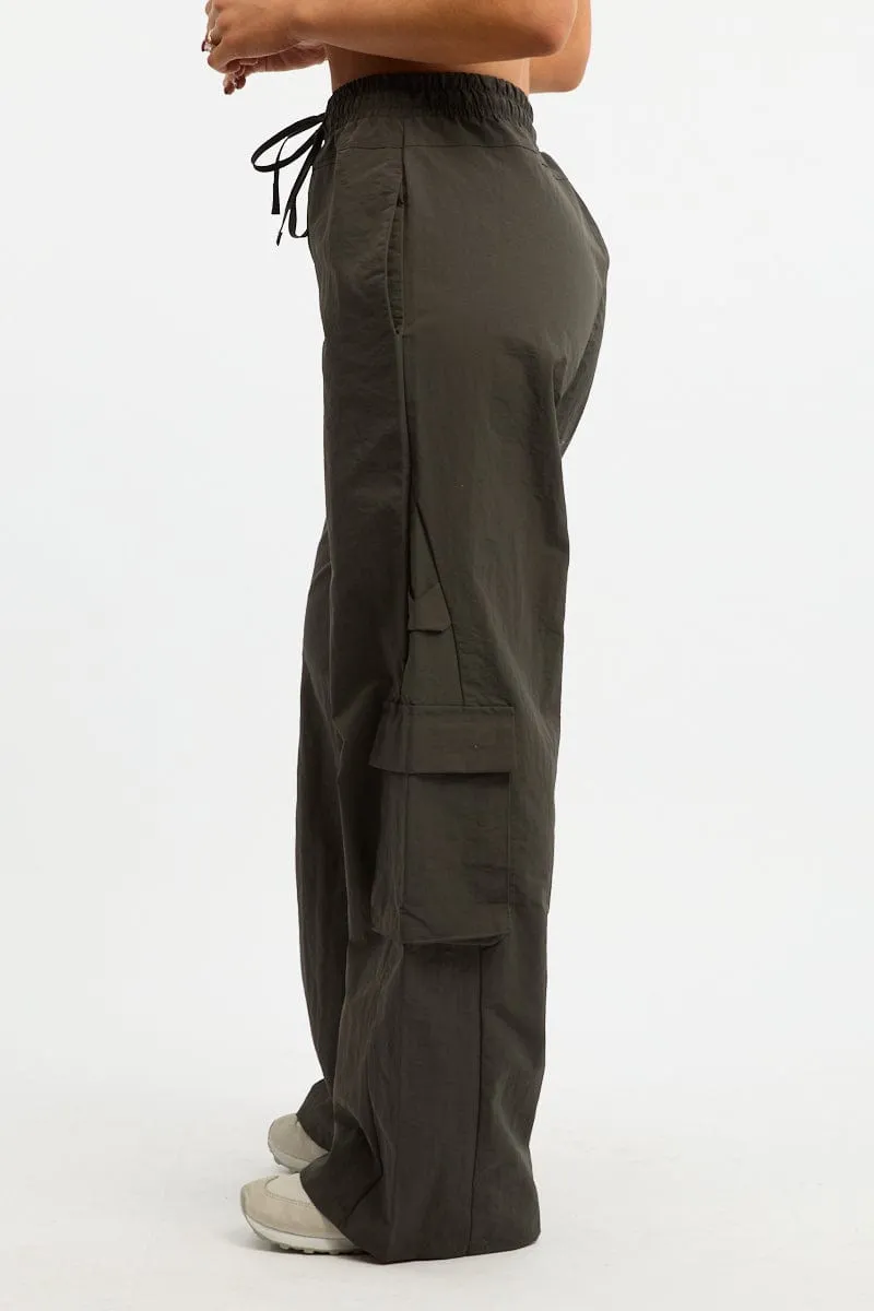 Grey Cargo Pants High Rise WaterRepellentCoating