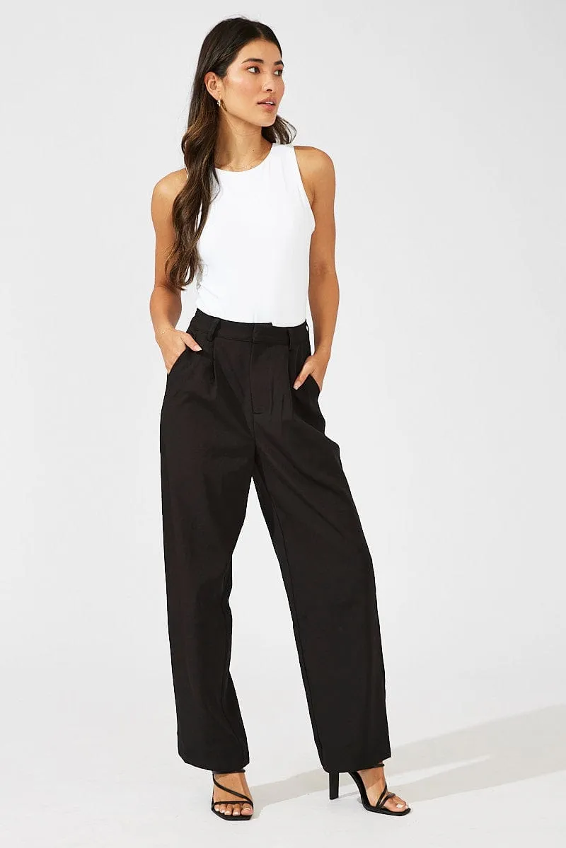 Side slits Black Wide Leg Pants High Rise