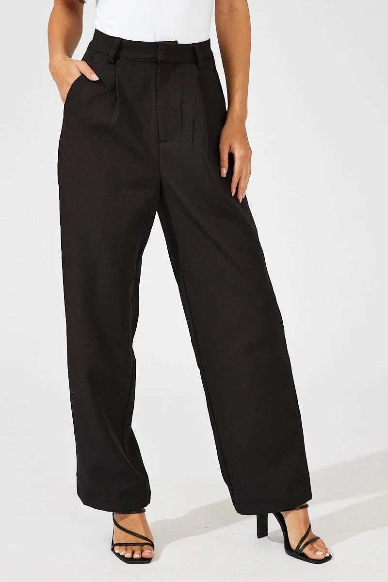 Quick Wash Belt loops Black Wide Leg Pants High Rise