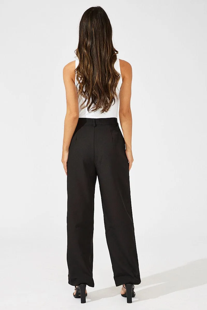 Metallic accents Comfy Wardrobe Black Wide Leg Pants High Rise