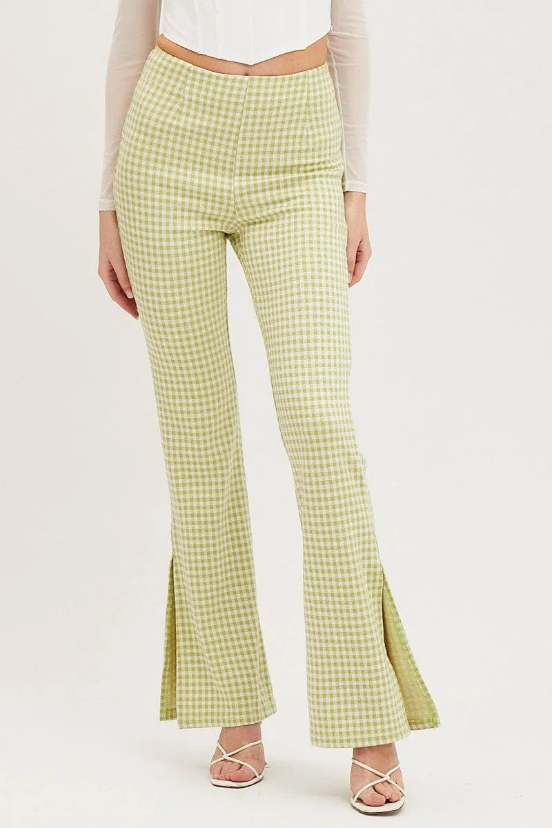 Check Flare Pants High Rise No Ride Up Design Adjustable Drawcord