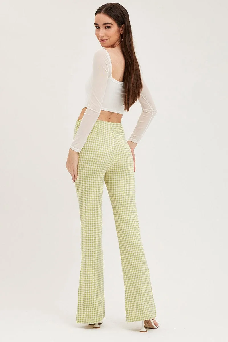 Denim finish Check Flare Pants High Rise