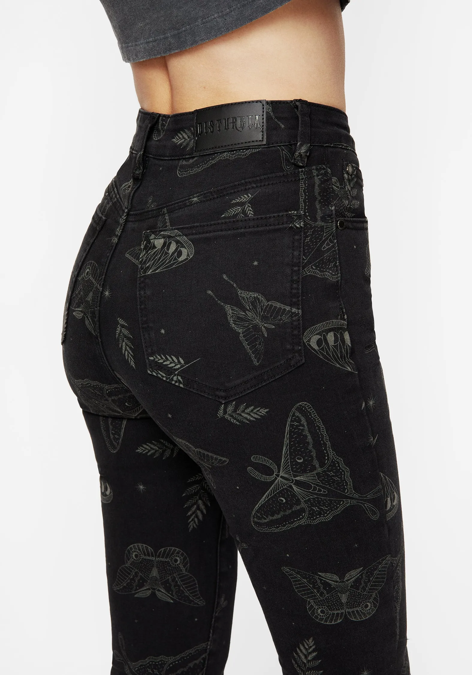 Relaxed Style Weekend Style High Quality Callopistria Moth Print Denim Skinny Jeans