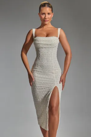 Embellished Cowl-Neck Midaxi Dress in White Everyday Wear