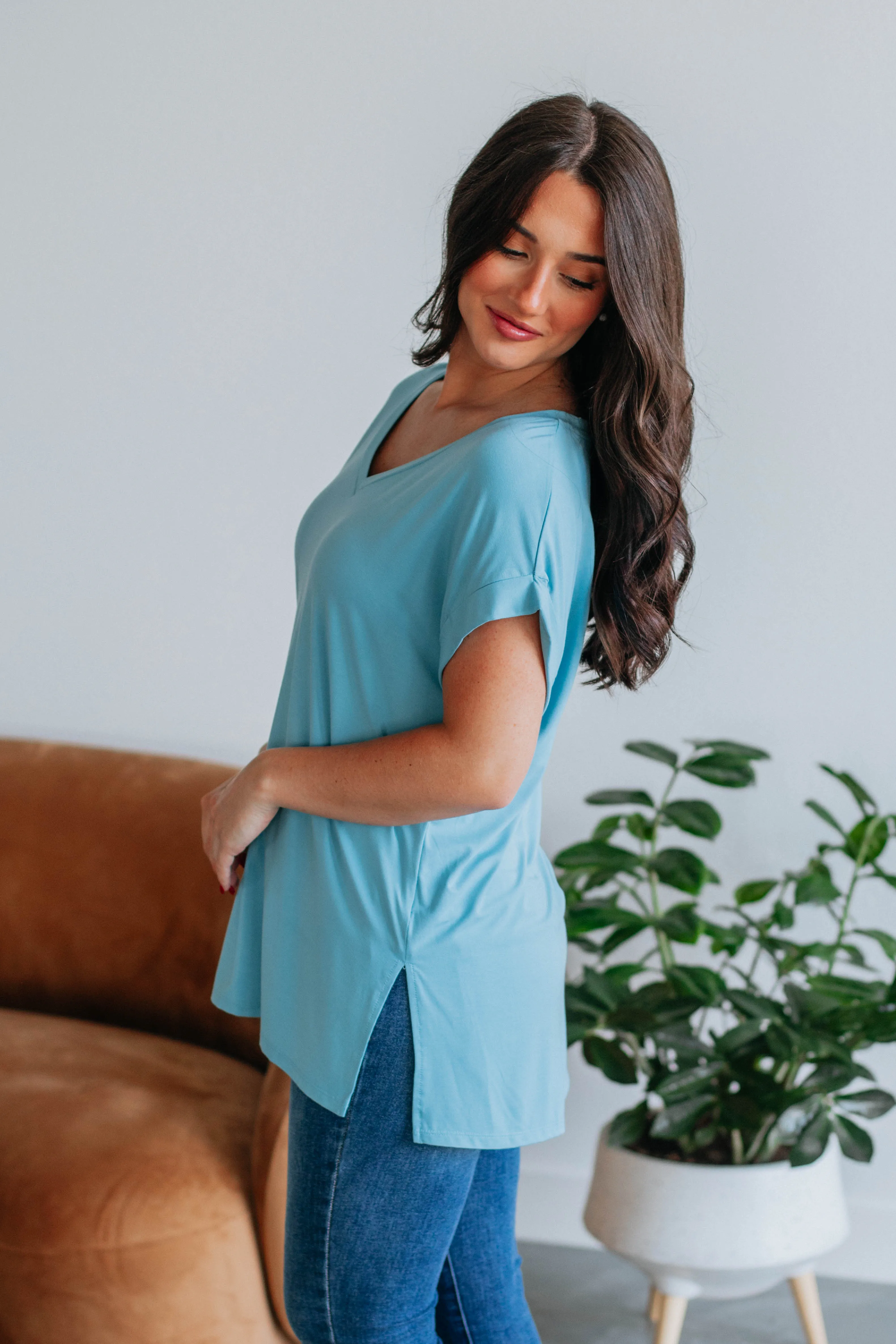 Jill Basic Tee - Dusty Blue Anti-bacterial